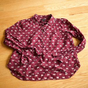 J.Crew Popover Silk Cotton Terrier Shirt Burgundy 12